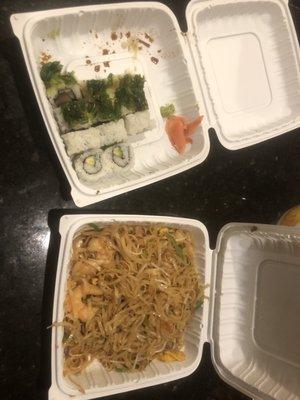 Pad Thai and sushi rolls