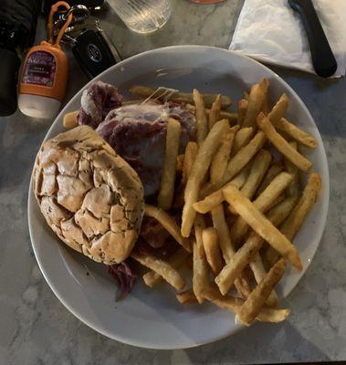 Cornbeef Sandwich and fries