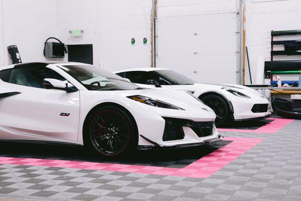 A pair of Corvette ZO6's getting our PPF/Ceramic coating