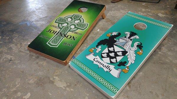 Wicked Cornhole, Family Crest Cornhole Boards.  #cornholeboards #customcornhole