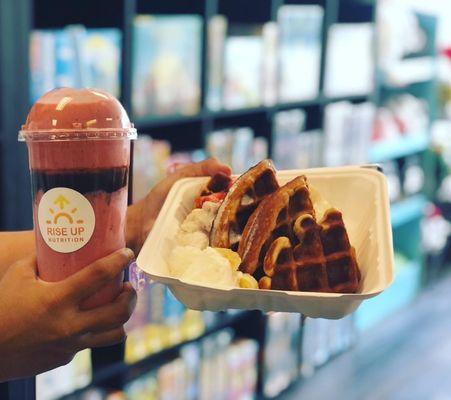 Visit our friends and Rise Up Nutrition for Waffle Wednesdays and amazing healthy shakes.