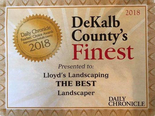 Voted DeKalb Counties BEST Landscaper in 2018 Readers choice poll