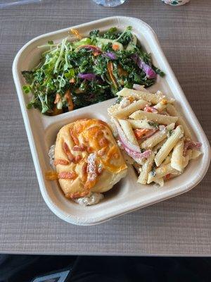 Tuna sandwich, pasta and Asian kale salad combo $12