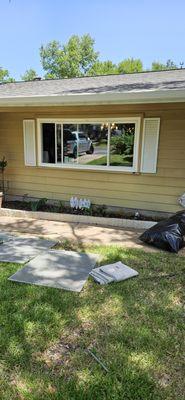 Outside view of front room during install.