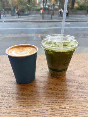 Rosemary maple latte & iced matcha latte