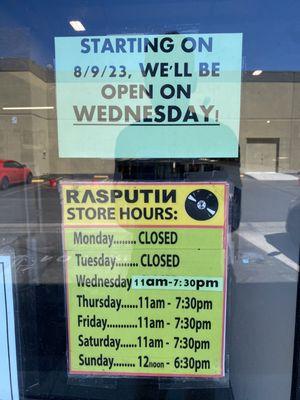 new store hours! (open wednesday)