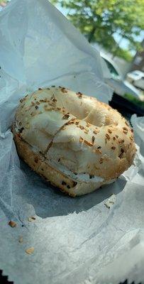 Onion bagel, garlic herb cream cheese