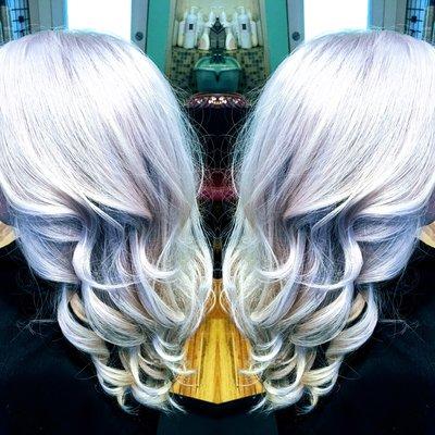 Moving from a poor bleach and tone from a previous stylist, to this cleaner more clear trend of Icy Blonde