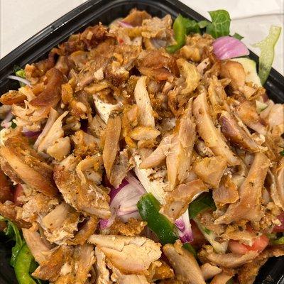 Takeout greek salad with chicken gyro