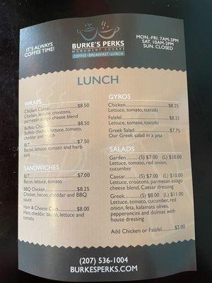 Lunch menu