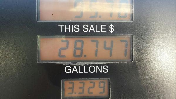 This is real cheap gas -$3.32 per gallon. I just paid $4.01 per gallon the other day, & that was considered cheap in Hawaii.