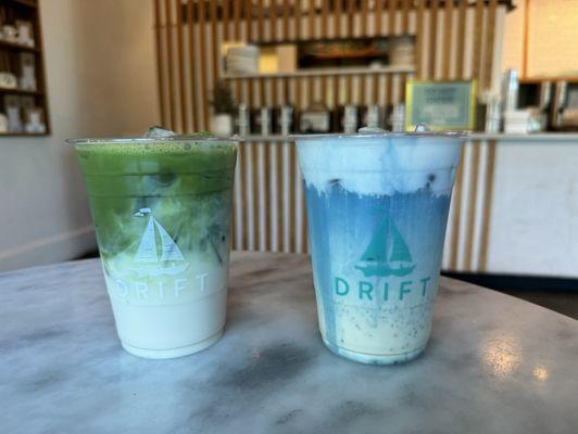 Iced Matcha Latte and Blue Cloud