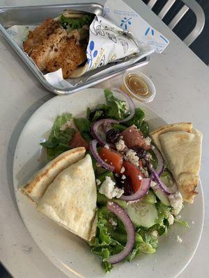 Salmon pita and Greek salad