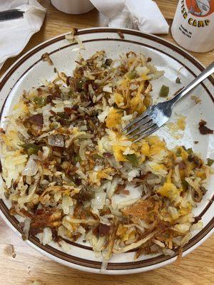 Loaded Hash-browns (minus ham).