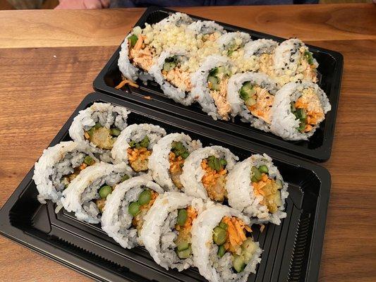 Shrimp tempura roll, crunchy salmon roll