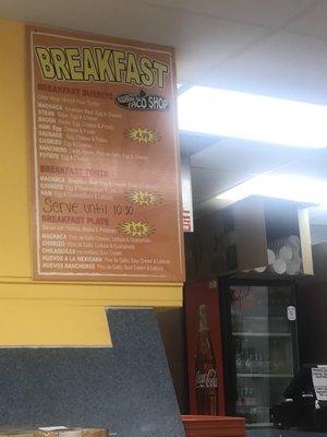 Breakfast menu