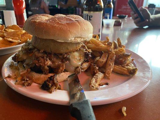 Hogworth burger with fries