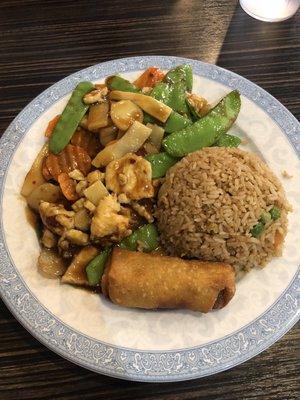 Garlic chicken, fried rice, & egg roll