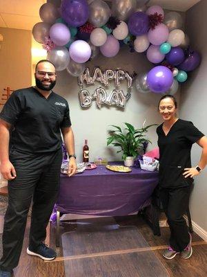 Celebrating Dr. Barretto's birthday and welcoming Dr. Gabr to the Courtyard Dental family!