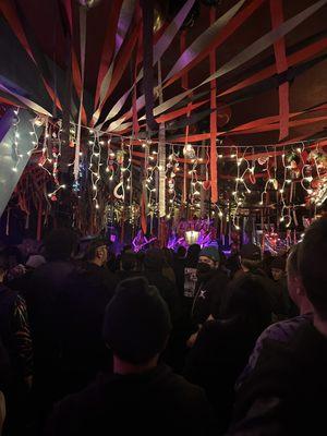 Crowd and stage with Valentines decor