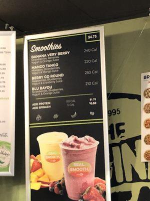 Smoothie menu