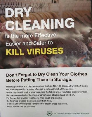 Dry cleaning kill virus