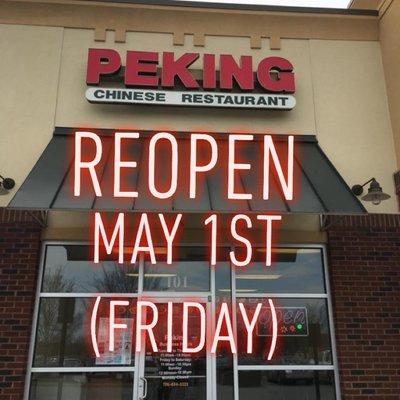 We are reopening since May 1st.