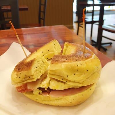 Classic Plus Breakfast Sandwich on a egg poppy bagel