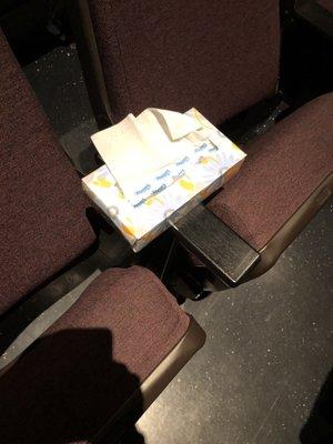 Kleenex boxes placed intermittently for grieving family and friends - very thoughtful