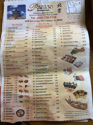 Sushi menu