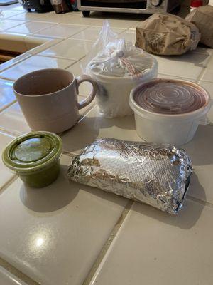 Taco, salsa, $15 soup and a baby serving of guac.