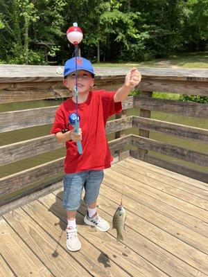 Robson's first catch on 5/23/23 - Scoville Dock, Lake Haigler