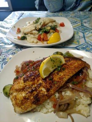 Trigger fish blackened and orange roughy delicious.