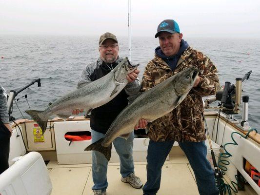 A pair of big king salmon captured on one of our Lake Michigan charters here in Kewaunee Wisconsin.