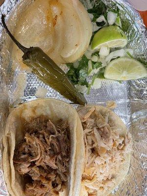 Pollo and carnitas tacos