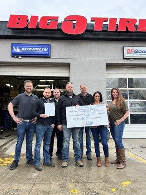 Big O Tires Spanish Fork gives back to the community $4750 to local food pantry Tabatha's way.