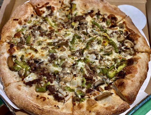 Philly cheese steak pizza