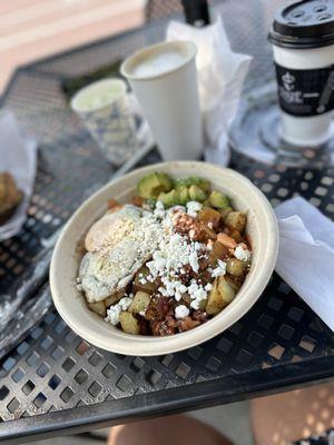 Hash brown breakfast with goat cheese and egg