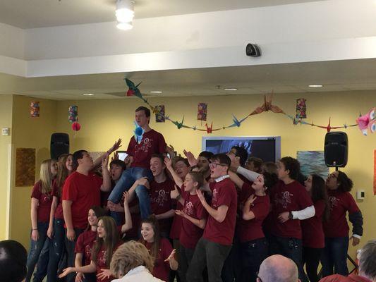 CCC organized singing group in senior building. The elderly enjoyed the fun performance by the youth!