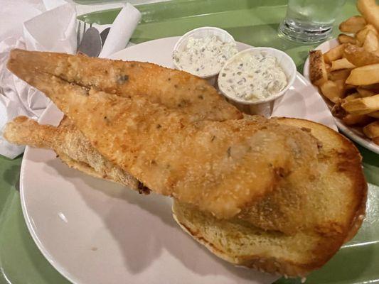 Filet Of Sole sandwich. Tartar sauce is on the sweet side.