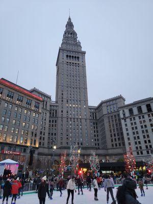 Ice skating on the square in front of Key Tower.