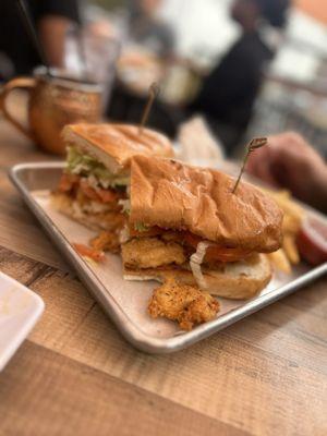 Art on a tray.  Shrimp poBoy .