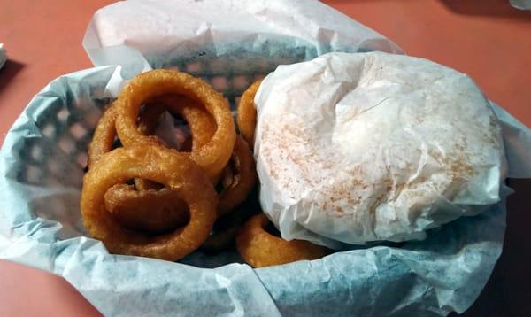 Mr. King with cheese and a side of onion rings. Delicious!