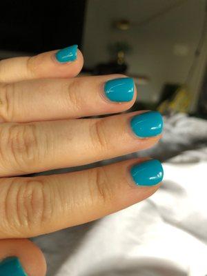 not a great gel manicure- bump underneath and cuticles are flaking up