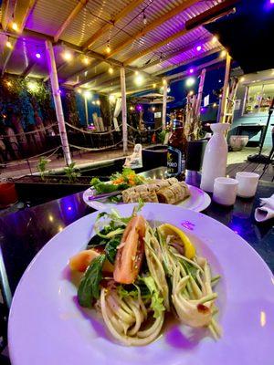 The famous Tongs Thai Papaya Salad paired with the best selling Deep Fried Spring Rolls.. save water, drink Sake!