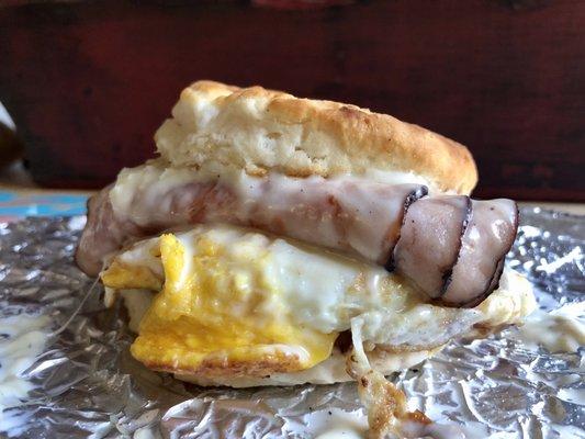 Ham, egg and cheese biscuit