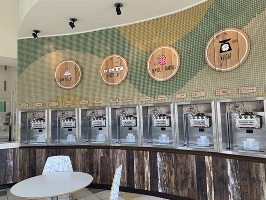 Different ice cream machines with delicious flavors, super clean :)