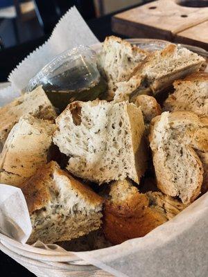 Focaccia bread and balsamic dipping sauce.  Super generous portion.