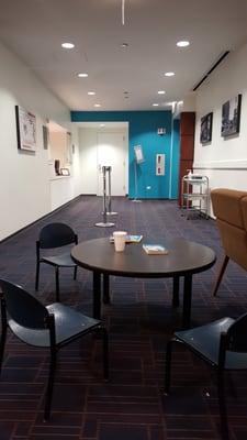 Inside the waiting room facing the reception desk