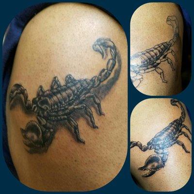 Jeremy "J-Boogie" is surgical with the ink. 3D Scorpion coming straight for ya......